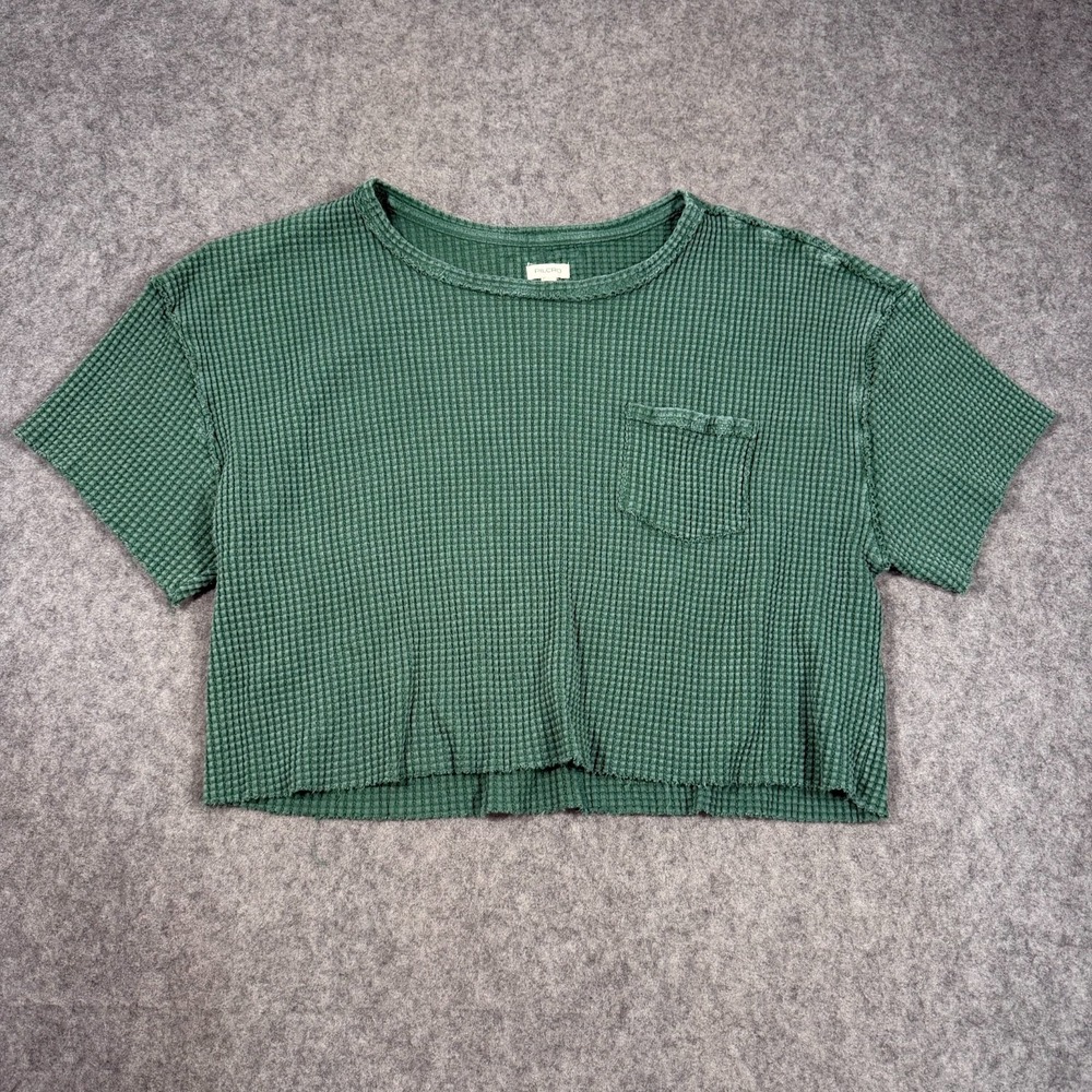 Anthropologie Pilcro Green Waffle Knit Short Sleeve Tee Women's Size Medium